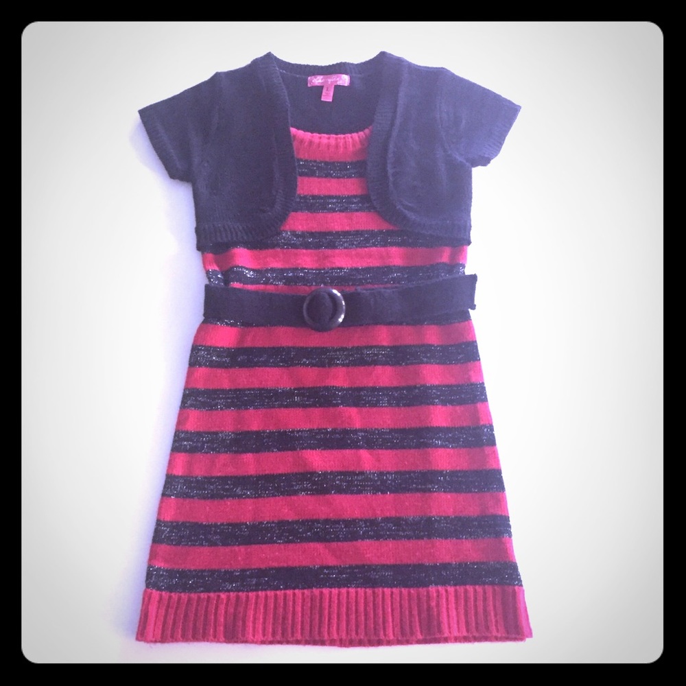 Cherry Stix Short Sleeve Sweater Dress - Girls Size Large